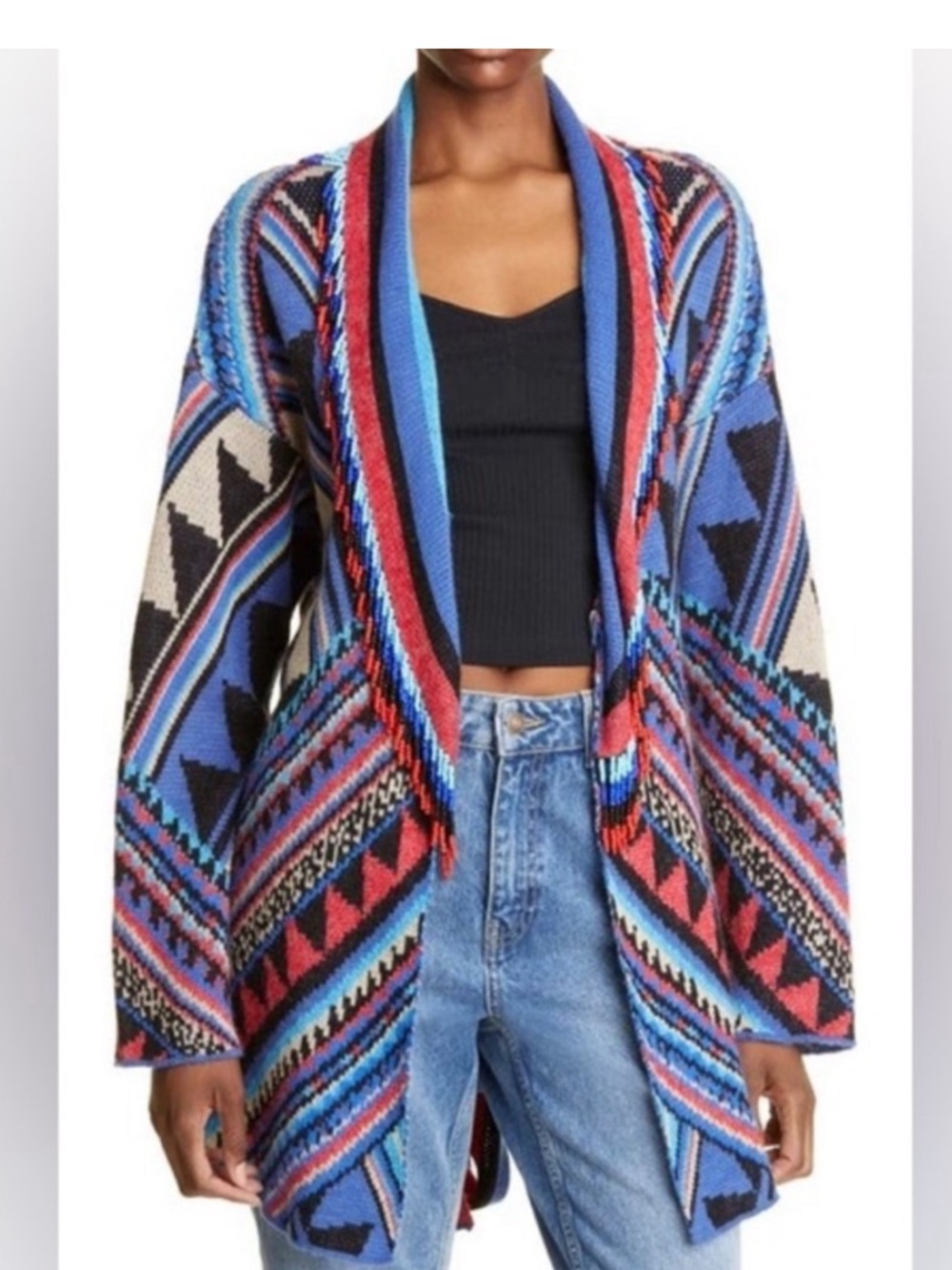 Farm Rio Julie Stripes Beaded Belted Cardigan Sweater Size Small